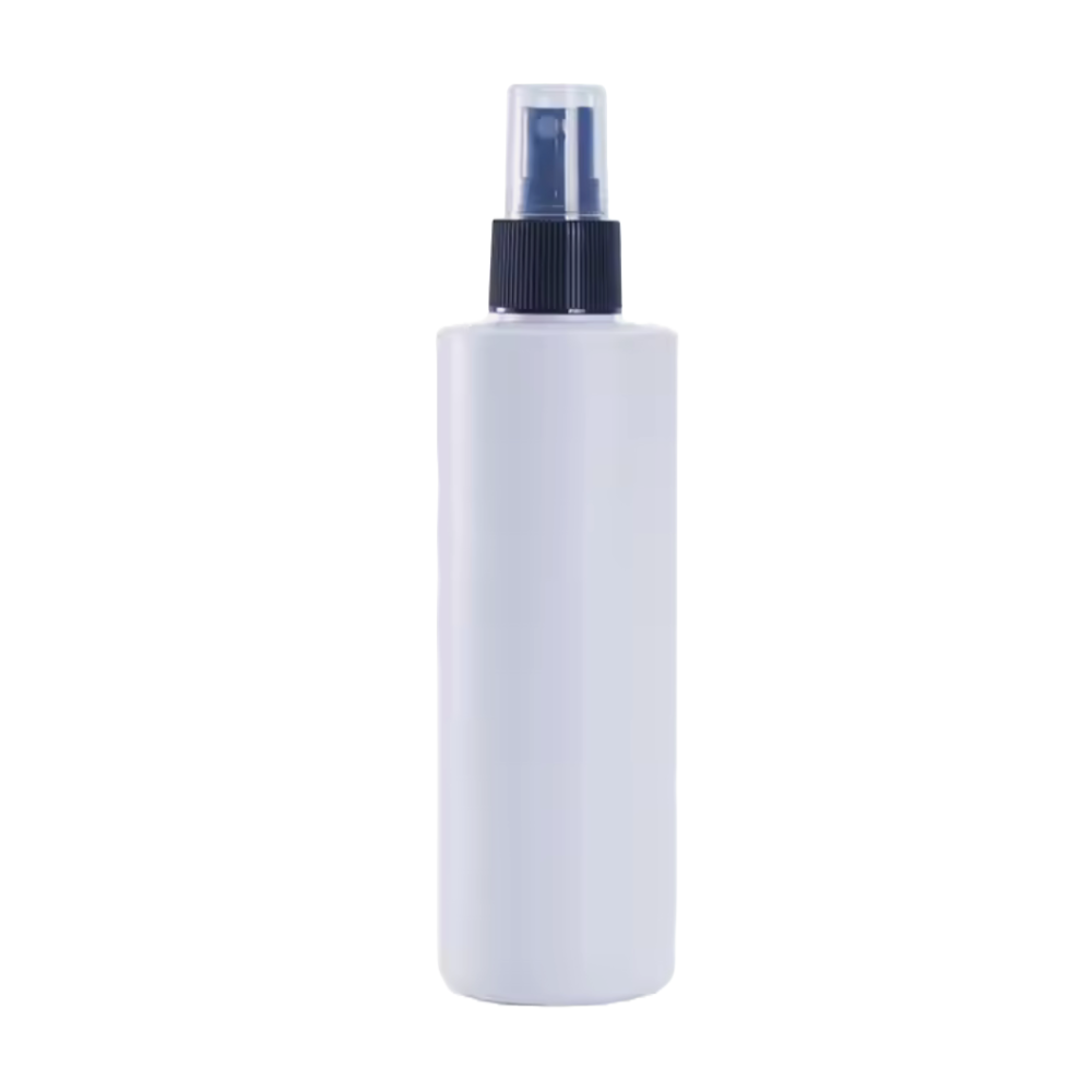 White spray hair care bottle